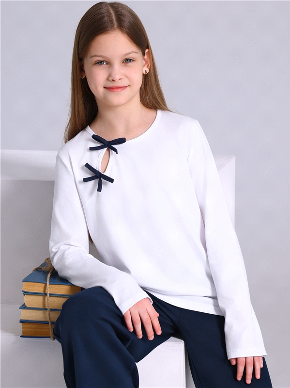 блузка 1ДДБД4829804 белый+темно-синий77 / - / Бантик аппликация / - / - / -